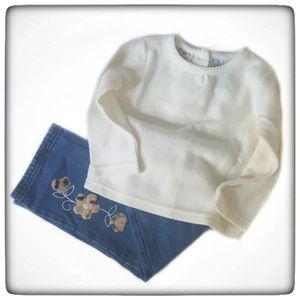 Cream Sweater with Animal Flower Print Jeans-24M